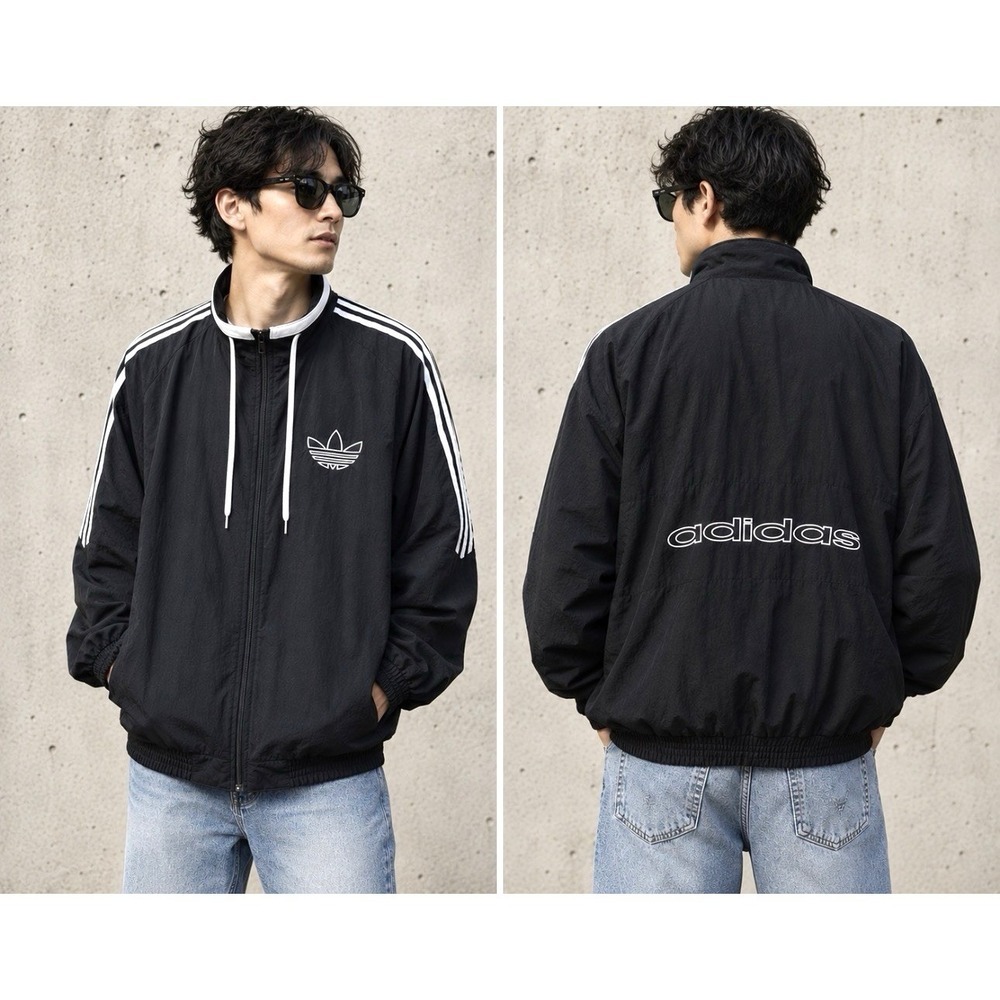 Vintage 90's Adidas Trefoil Windbreaker Jacket Drawstring Black SZ M